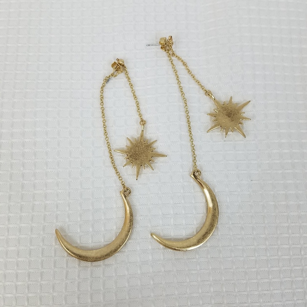 Celestial Statement Moon Starburst GOLD Earrings - Picture 5 of 8